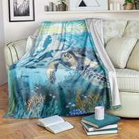 Personalized Snorkeling Hawaii Blanket Ocean Lover Hawaiian Kakau Honu Turtle LT14 Cyan - Polynesian Pride