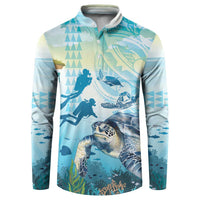 Personalized Snorkeling Hawaii Button Sweatshirt Ocean Lover Hawaiian Kakau Honu Turtle LT14 Cyan - Polynesian Pride