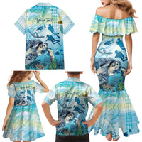 Personalized Snorkeling Hawaii Family Matching Mermaid Dress and Hawaiian Shirt Ocean Lover Hawaiian Kakau Honu Turtle