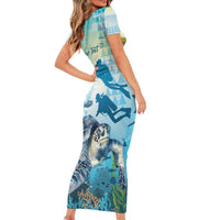 Personalized Snorkeling Hawaii Family Matching Short Sleeve Bodycon Dress and Hawaiian Shirt Ocean Lover Hawaiian Kakau Honu Turtle