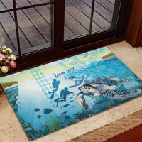 Personalized Snorkeling Hawaii Rubber Doormat Ocean Lover Hawaiian Kakau Honu Turtle LT14 - Polynesian Pride