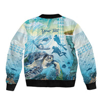 Personalized Snorkeling Hawaii Sleeve Zip Bomber Jacket Ocean Lover Hawaiian Kakau Honu Turtle