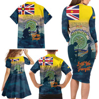 Niue ANZAC Day Family Matching Long Sleeve Bodycon Dress and Hawaiian Shirt We Will Remember Them Camouflage Style
