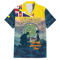 Niue ANZAC Day Family Matching Off Shoulder Maxi Dress and Hawaiian Shirt We Will Remember Them Camouflage Style