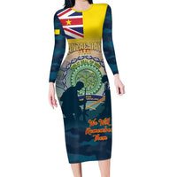 Niue ANZAC Day Long Sleeve Bodycon Dress We Will Remember Them Camouflage Style