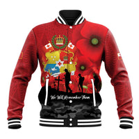 Tonga ANZAC Day Baseball Jacket Ngatu Pattern We Will Remember Them LT14 Unisex Red - Polynesian Pride