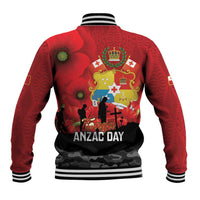 Tonga ANZAC Day Baseball Jacket Ngatu Pattern We Will Remember Them LT14 - Polynesian Pride