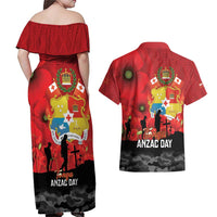 Tonga ANZAC Day Couples Matching Off Shoulder Maxi Dress and Hawaiian Shirt Ngatu Pattern We Will Remember Them LT14 - Polynesian Pride