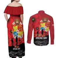 Tonga ANZAC Day Couples Matching Off Shoulder Maxi Dress and Long Sleeve Button Shirt Ngatu Pattern We Will Remember Them LT14 - Polynesian Pride