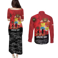 Tonga ANZAC Day Couples Matching Puletasi and Long Sleeve Button Shirt Ngatu Pattern We Will Remember Them LT14 - Polynesian Pride