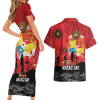 Tonga ANZAC Day Couples Matching Short Sleeve Bodycon Dress and Hawaiian Shirt Ngatu Pattern We Will Remember Them LT14 - Polynesian Pride