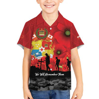 Tonga ANZAC Day Kid Hawaiian Shirt Ngatu Pattern We Will Remember Them LT14 Kid Red - Polynesian Pride