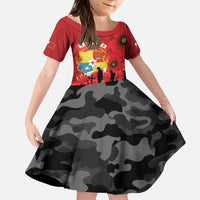 Tonga ANZAC Day Kid Short Sleeve Dress Ngatu Pattern We Will Remember Them LT14 KID Red - Polynesian Pride