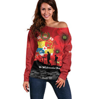 Tonga ANZAC Day Off Shoulder Sweater Ngatu Pattern We Will Remember Them