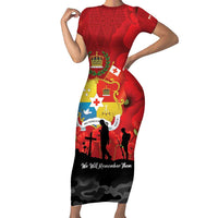 Tonga ANZAC Day Short Sleeve Bodycon Dress Ngatu Pattern We Will Remember Them