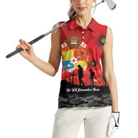 Tonga ANZAC Day Women Sleeveless Polo Shirt Ngatu Pattern We Will Remember Them