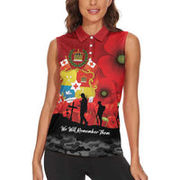 Tonga ANZAC Day Women Sleeveless Polo Shirt Ngatu Pattern We Will Remember Them