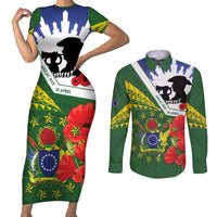 Cook Islands ANZAC Day Couples Matching Short Sleeve Bodycon Dress and Long Sleeve Button Shirt Last Post Lest We Forget LT14 Green - Polynesian Pride