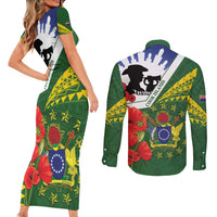 Cook Islands ANZAC Day Couples Matching Short Sleeve Bodycon Dress and Long Sleeve Button Shirt Last Post Lest We Forget LT14 - Polynesian Pride
