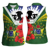 Cook Islands ANZAC Day Women Sleeveless Polo Shirt Last Post Lest We Forget