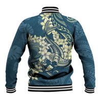 Cyan Polynesia Hammerhead Shark Tattoo With Plumeria Lei Baseball Jacket LT14 - Polynesian Pride