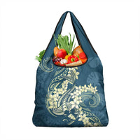 Cyan Polynesia Hammerhead Shark Tattoo With Plumeria Lei Grocery Bag LT14 1-pack One Size Cyan - Polynesian Pride