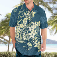Cyan Polynesia Hammerhead Shark Tattoo With Plumeria Lei Hawaiian Shirt LT14 - Polynesian Pride