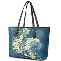Cyan Polynesia Hammerhead Shark Tattoo With Plumeria Lei Leather Tote Bag