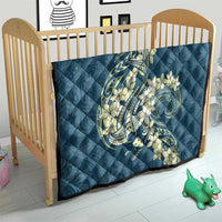 Cyan Polynesia Hammerhead Shark Tattoo With Plumeria Lei Quilt