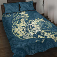 Cyan Polynesia Hammerhead Shark Tattoo With Plumeria Lei Quilt Bed Set LT14 Cyan - Polynesian Pride