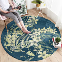 Cyan Polynesia Hammerhead Shark Tattoo With Plumeria Lei Round Carpet