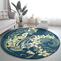 Cyan Polynesia Hammerhead Shark Tattoo With Plumeria Lei Round Carpet
