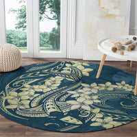 Cyan Polynesia Hammerhead Shark Tattoo With Plumeria Lei Round Carpet