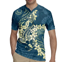 Cyan Polynesia Hammerhead Shark Tattoo With Plumeria Lei Rugby Jersey