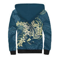 Cyan Polynesia Hammerhead Shark Tattoo With Plumeria Lei Sherpa Hoodie LT14 - Polynesian Pride
