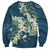 Cyan Polynesia Hammerhead Shark Tattoo With Plumeria Lei Sweatshirt LT14 - Polynesian Pride