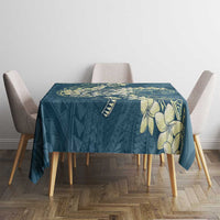 Cyan Polynesia Hammerhead Shark Tattoo With Plumeria Lei Tablecloth LT14 - Polynesian Pride