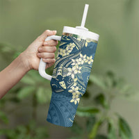 Cyan Polynesia Hammerhead Shark Tattoo With Plumeria Lei Tumbler With Handle