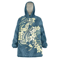 Cyan Polynesia Hammerhead Shark Tattoo With Plumeria Lei Wearable Blanket Hoodie LT14 One Size Cyan - Polynesian Pride
