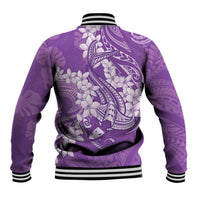 Purple Polynesia Hammerhead Shark Tattoo With Plumeria Lei Baseball Jacket LT14 - Polynesian Pride