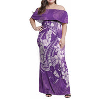 Purple Polynesia Hammerhead Shark Tattoo With Plumeria Lei Family Matching Off Shoulder Maxi Dress and Hawaiian Shirt