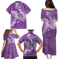 Purple Polynesia Hammerhead Shark Tattoo With Plumeria Lei Family Matching Puletasi and Hawaiian Shirt