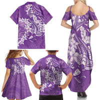 Purple Polynesia Hammerhead Shark Tattoo With Plumeria Lei Family Matching Summer Maxi Dress and Hawaiian Shirt