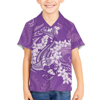 Purple Polynesia Hammerhead Shark Tattoo With Plumeria Lei Kid Hawaiian Shirt LT14 Kid Purple - Polynesian Pride