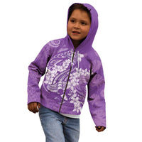 Purple Polynesia Hammerhead Shark Tattoo With Plumeria Lei Kid Hoodie LT14 - Polynesian Pride