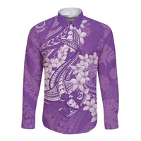Purple Polynesia Hammerhead Shark Tattoo With Plumeria Lei Long Sleeve Button Shirt LT14 Unisex Purple - Polynesian Pride