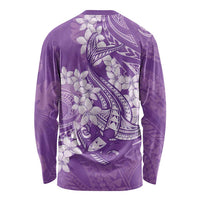 Purple Polynesia Hammerhead Shark Tattoo With Plumeria Lei Long Sleeve Shirt LT14 - Polynesian Pride
