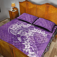 Purple Polynesia Hammerhead Shark Tattoo With Plumeria Lei Quilt Bed Set LT14 - Polynesian Pride