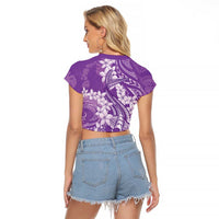 Purple Polynesia Hammerhead Shark Tattoo With Plumeria Lei Raglan Cropped T Shirt