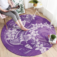 Purple Polynesia Hammerhead Shark Tattoo With Plumeria Lei Round Carpet